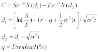 Black and Scholes Option evaluations