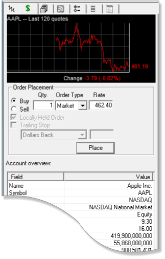 Track 'n Trade Stocks Control Panel Tabs